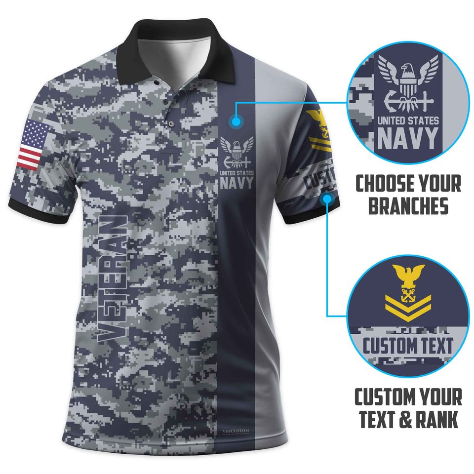 Customized U.S. Veteran Camouflage Polo Shirt