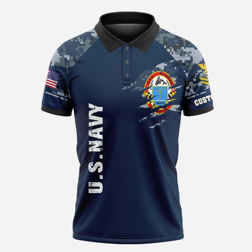 Customized Navy Ships Camouflage Polo Shirt – Gift for Veterans