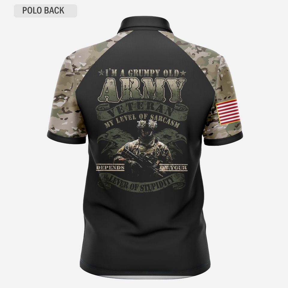 Personalized Camouflage I’m A Grumpy Old Army Veteran Polo Shirt – Gift for Veterans