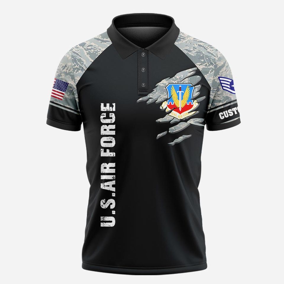 Customized USAF Command Camouflage Polo Shirt – Gift for Veterans