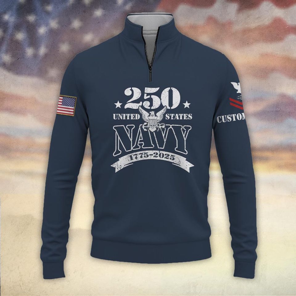 Customized US Navy 250 Years Pride Zip Neck Sweater