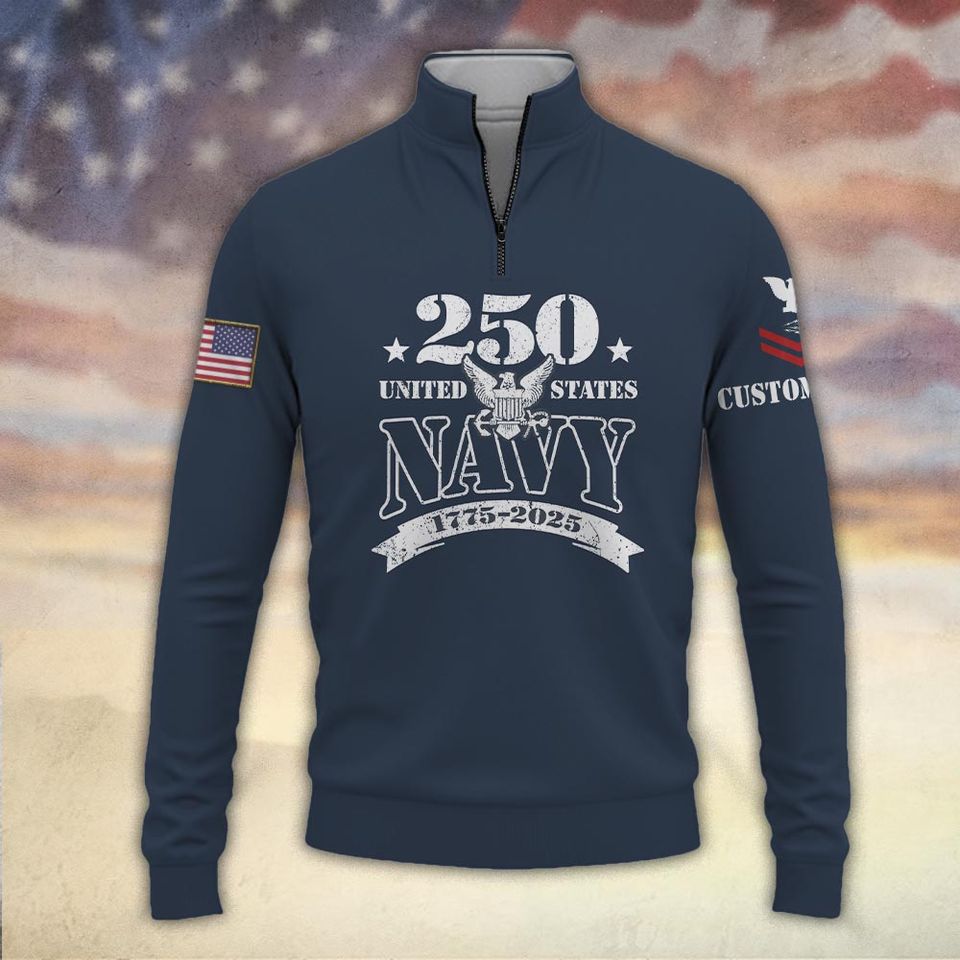 Customized US Navy 250 Years Pride Zip Neck Sweater