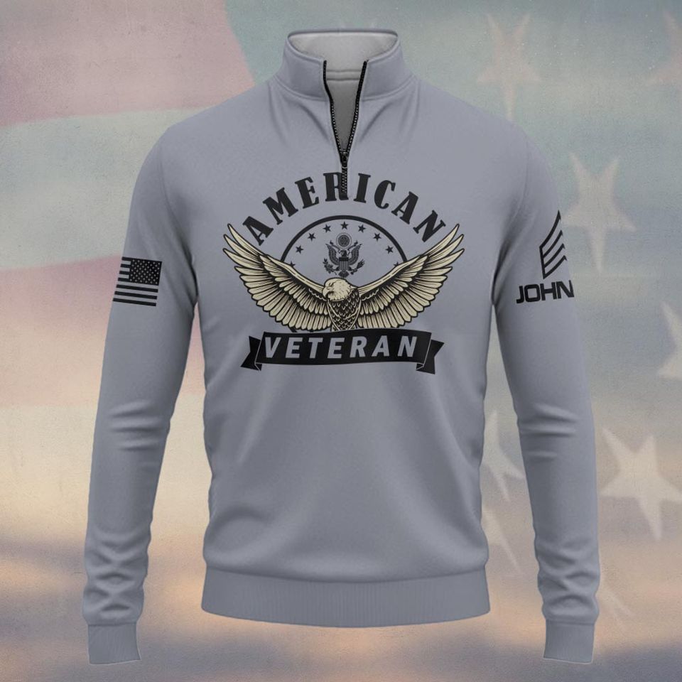Customized Proud American Veteran Zip Neck Sweater