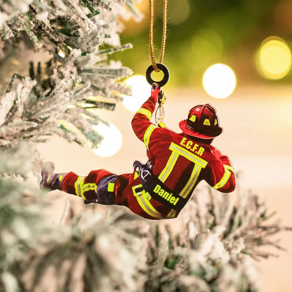 Personalized Acrylic Firefighter Ornament Double-sided Christmas Tree Car