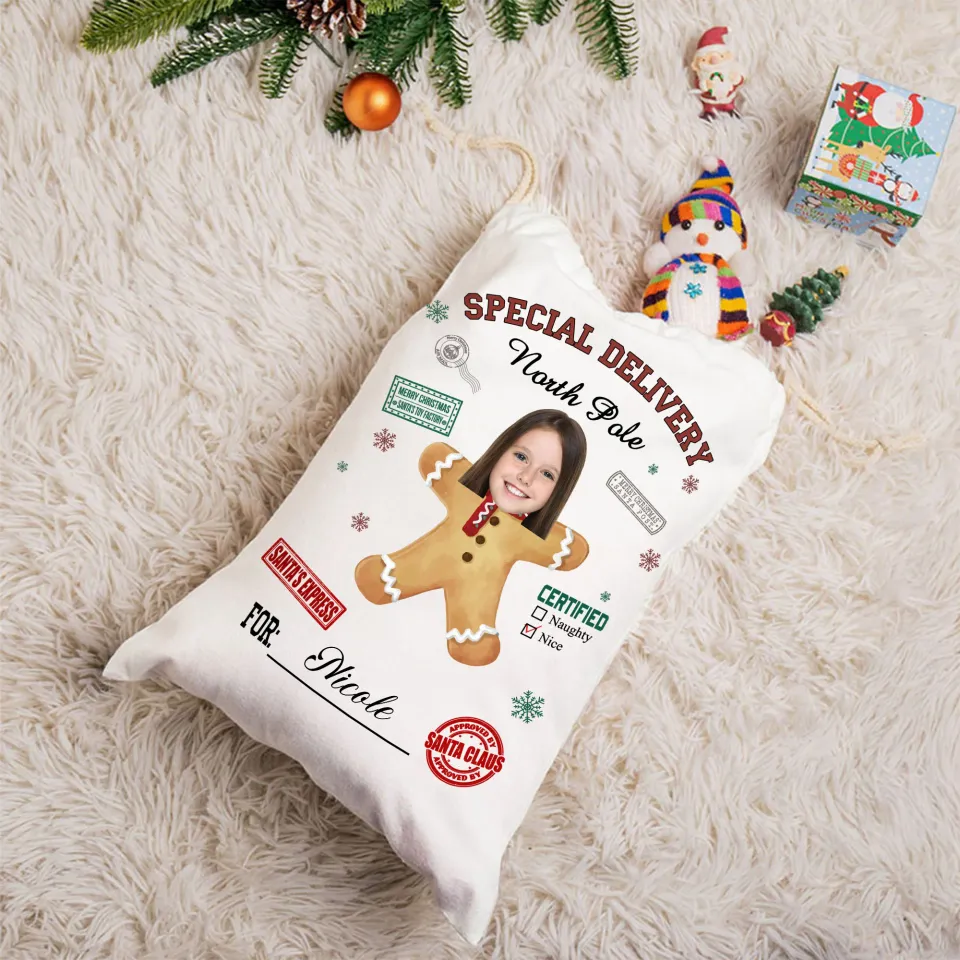 Personalized Special Delivery North Pole Santa Claus Canvas Drawstring Gift Bag
