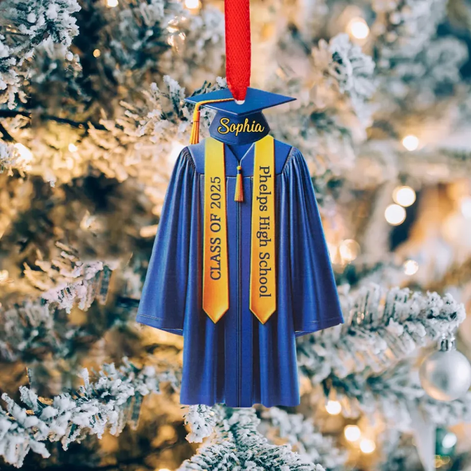 Personalized Graduation Gown Shape Ribbon Acrylic Ornament with Name and Text Christmas