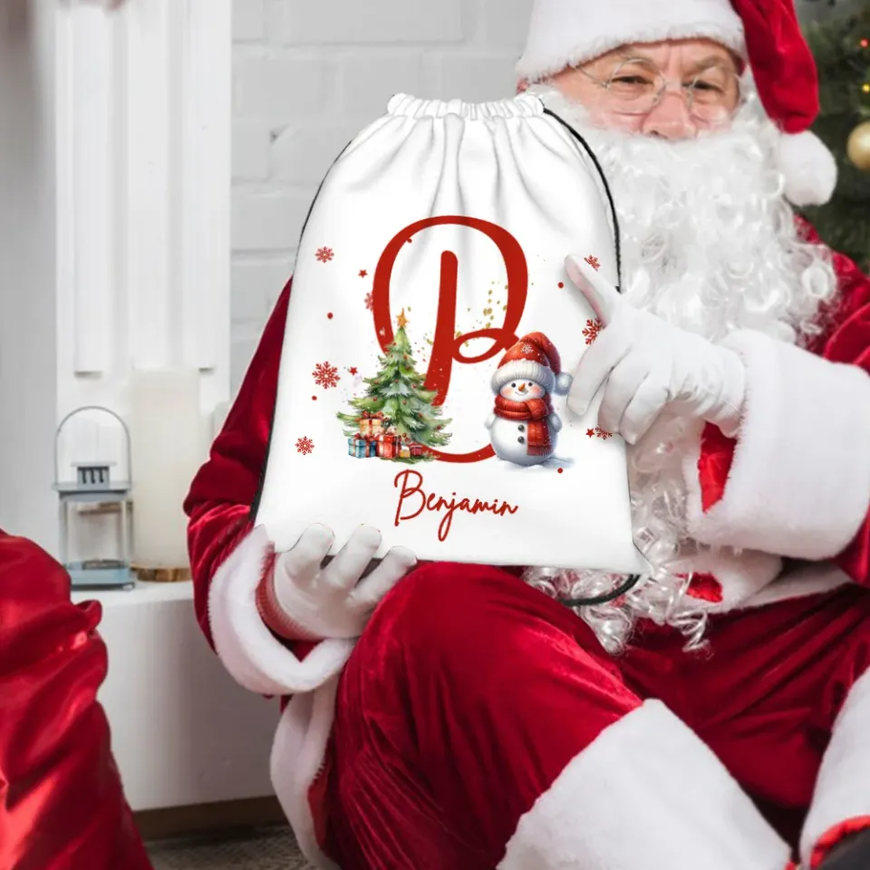 Personalized Cute Santa Hat Snowman Snowflake Drawstring Treat Gift