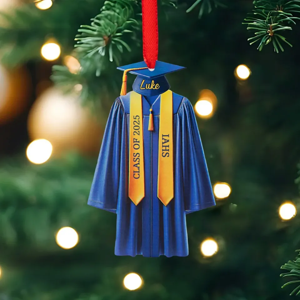 Personalized Graduation Gown Shape Ribbon Acrylic Ornament with Name and Text Christmas