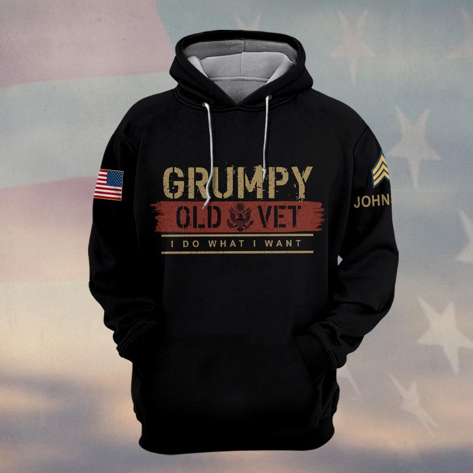 Customized U.S Veteran Grumpy Old 3D Hoodie