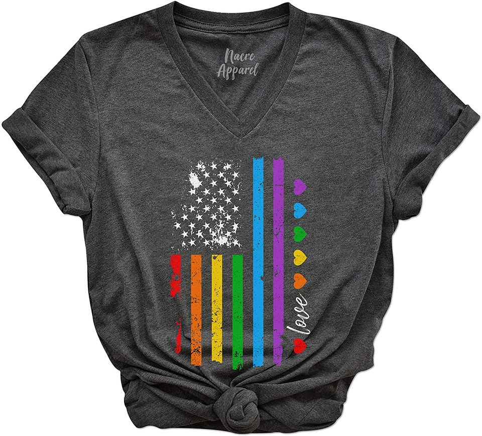 Rainbow American Flag Shirts Gay Pride Tees LGBT Equality Gifts Lesbian Outfits