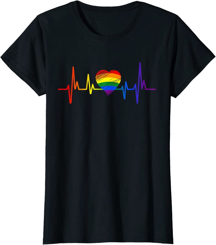 Lovely LGBT Gay Pride Heartbeat Lesbian Gays Love T-Shirt
