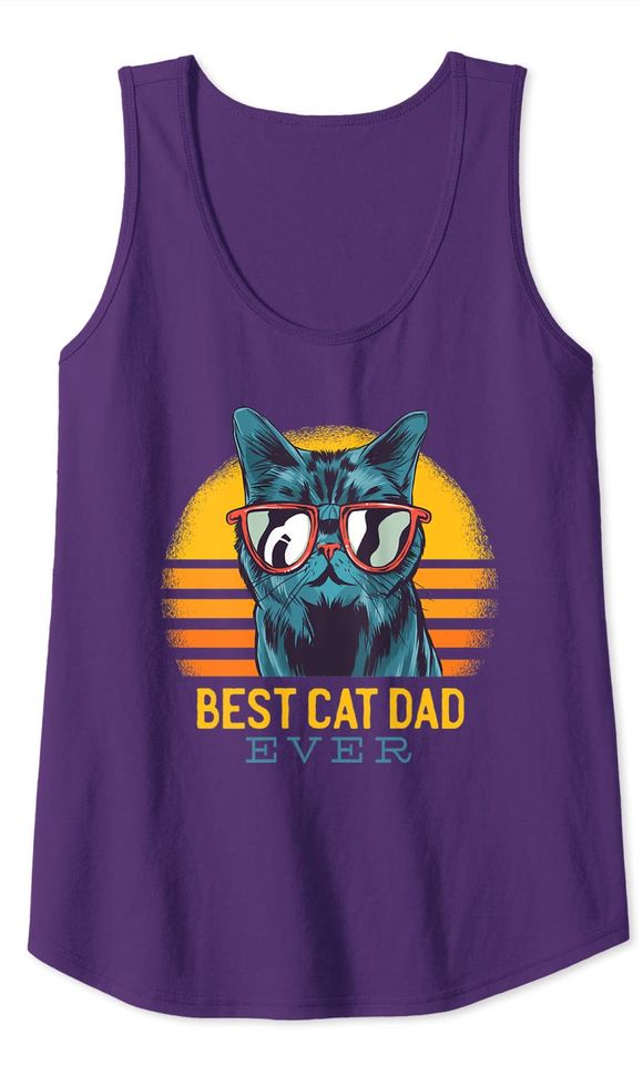 Mens Best Cat Dad Ever T-Shirt Funny Cat Dad Father Vintage Tank Top