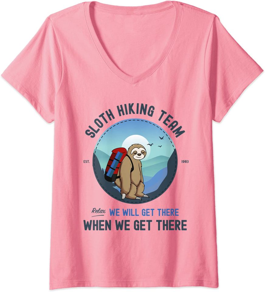 Womens Sloth Hiking Shirt, Sloth Hiking Team V-Neck T-Shirt