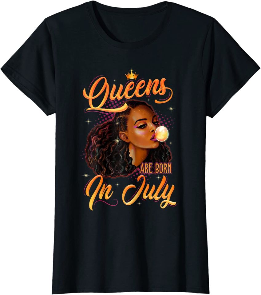 Queen Are Born In July Shirt Cancer Leo Black Women Birthday T-Shirt