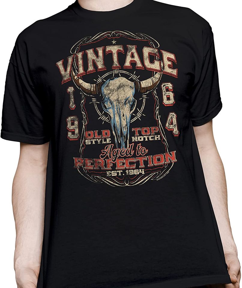 57th Birthday Shirt for Men - Vintage 1964 Aged to Perfection - Bull Skull