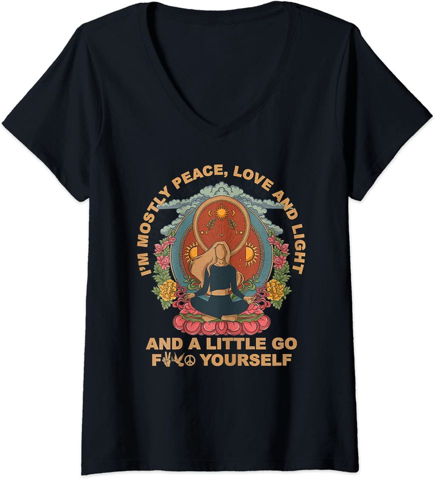 Womens Peace Love Light Shirt Peace Yoga Shirt Tshirt Women Graphic V-Neck T-Shirt