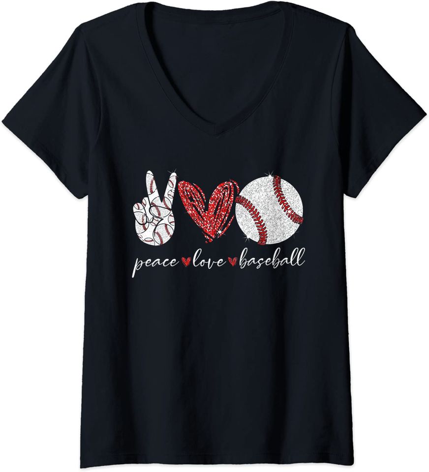 Womens Peace Love Baseball V-Neck T-Shirt