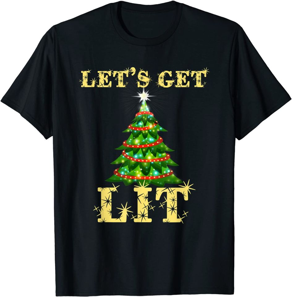 Let's Get Lit Drinking Funny Christmas T-Shirt