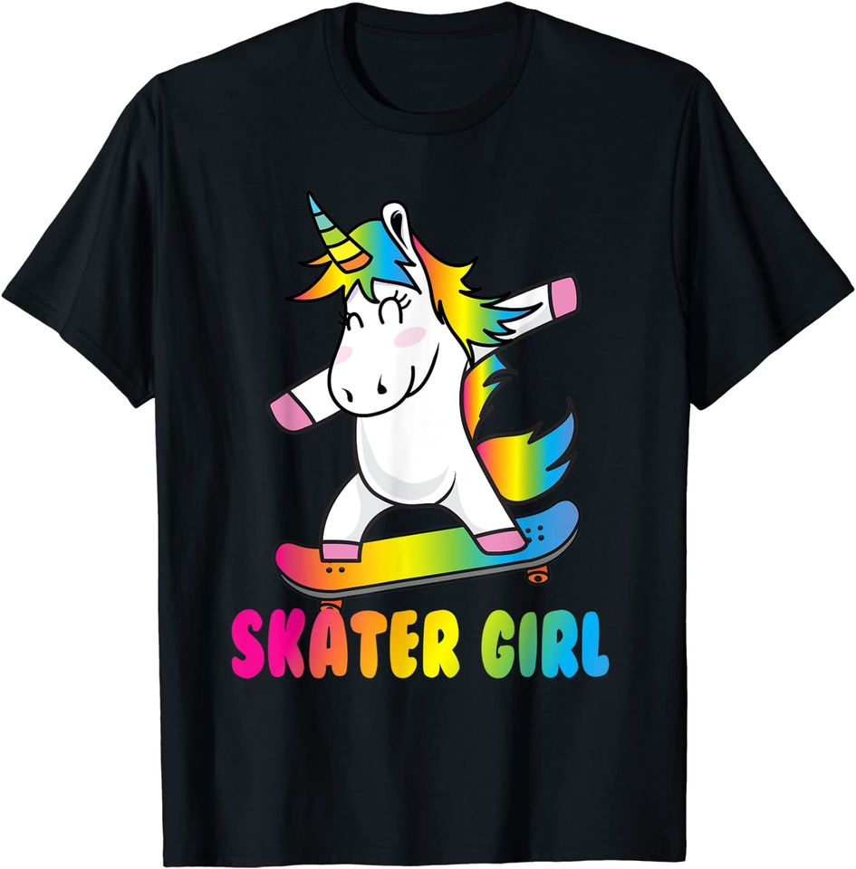 Skater Girl Funny Cute Unicorn Skating Cool Skateboard T-Shirt