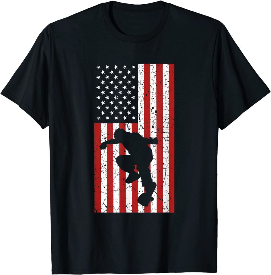 Skateboard US Flag Skater Gifts Skate Boarding For Men Boys T-Shirt