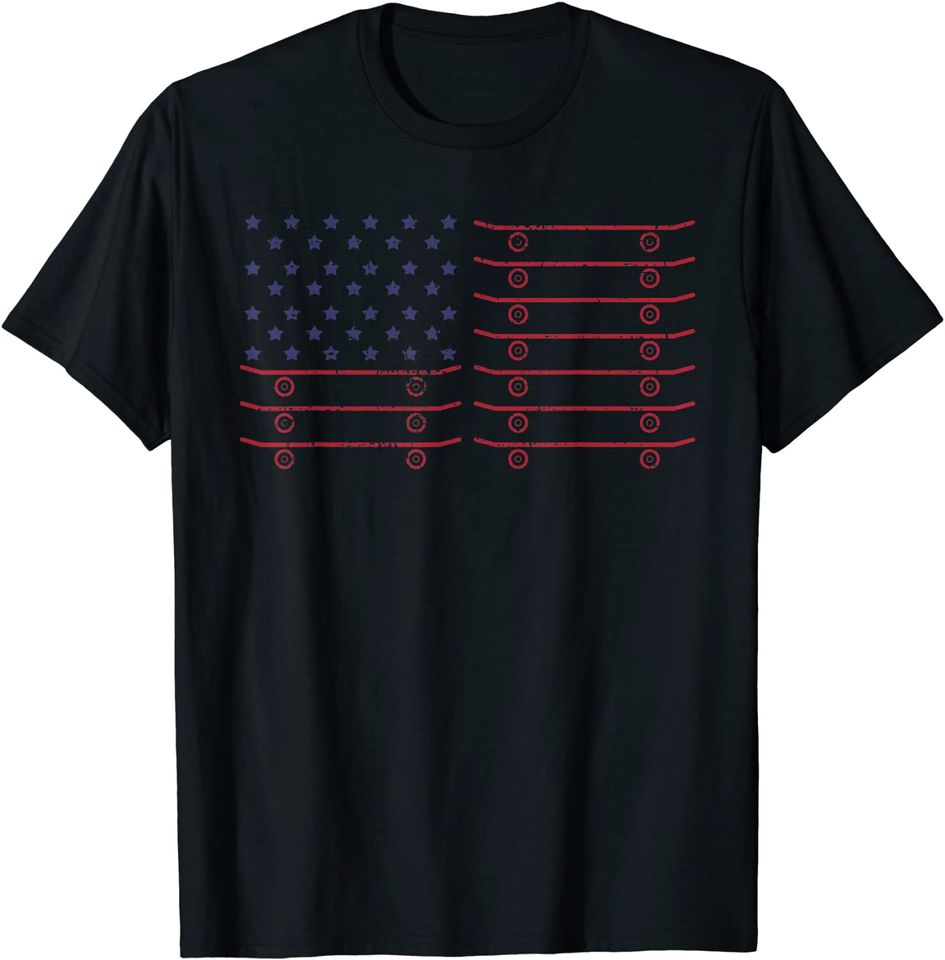 Skateboard USA Flag 4th Of July Gift T-Shirt