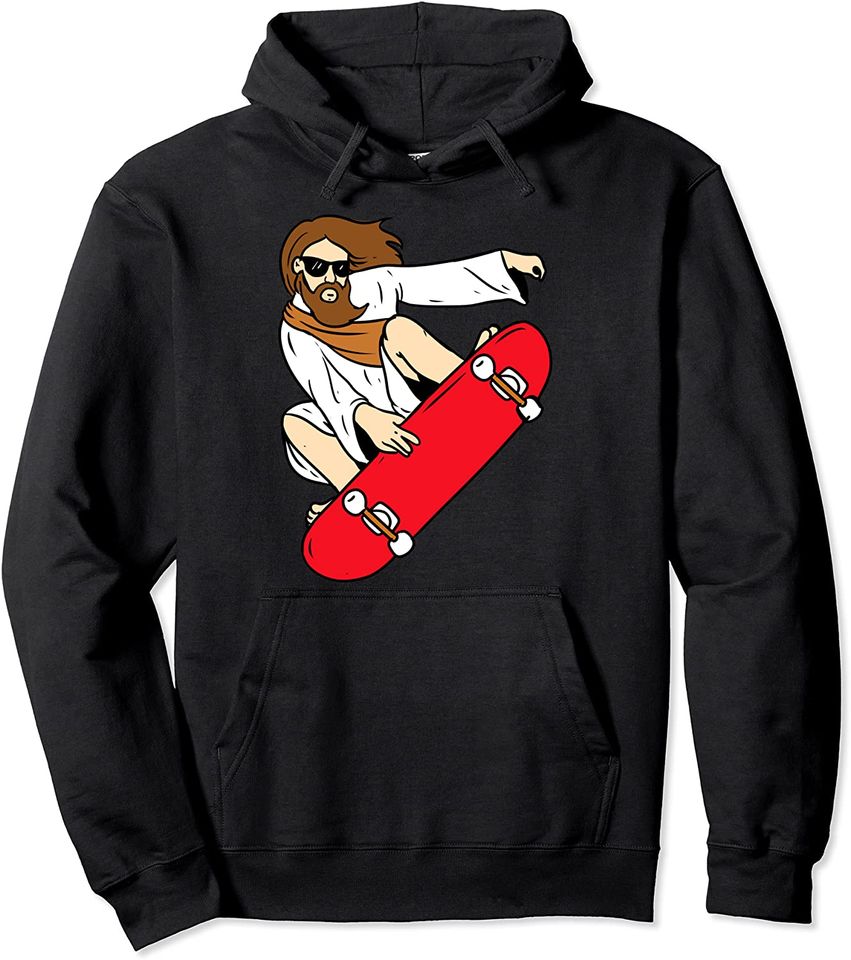 Jesus Riding Skateboard Pullover Hoodie