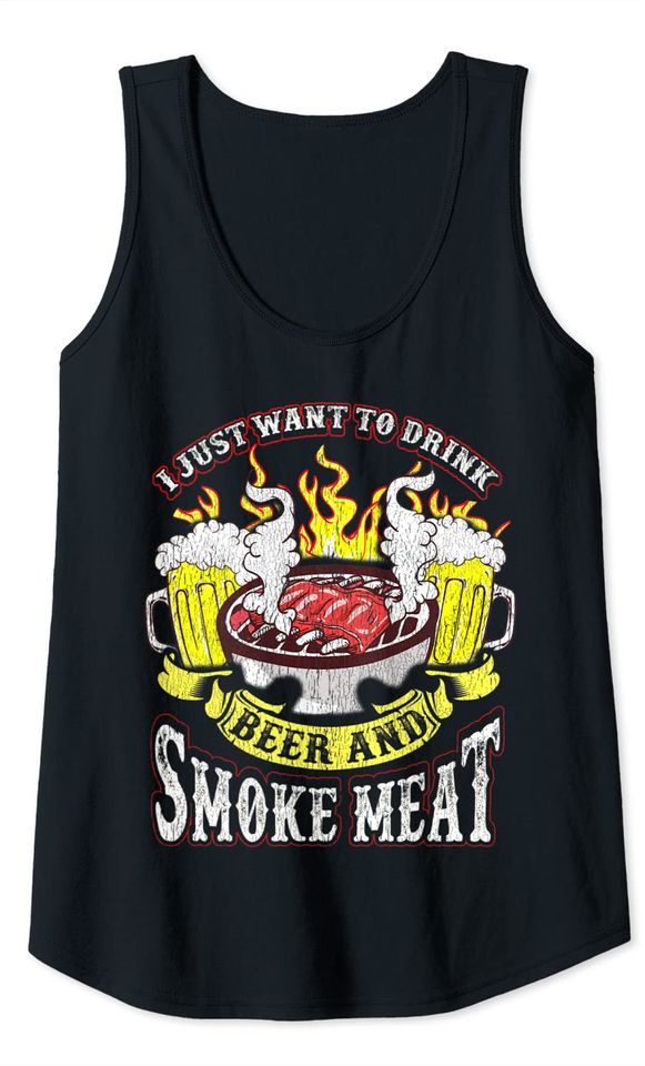 BBQ Grilling Beer Smoke Meat Funny Quotes Humor Gift Tank Top