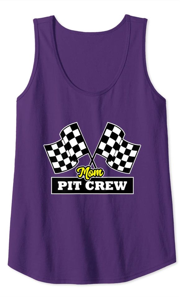 Pit Crew for Racing Party Mom Pit Checkered Flags Tank Top