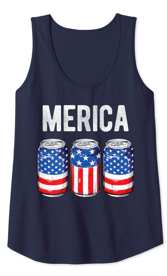 Beer American Flag 4th of July Men Women Merica USA Drinking Tank Top