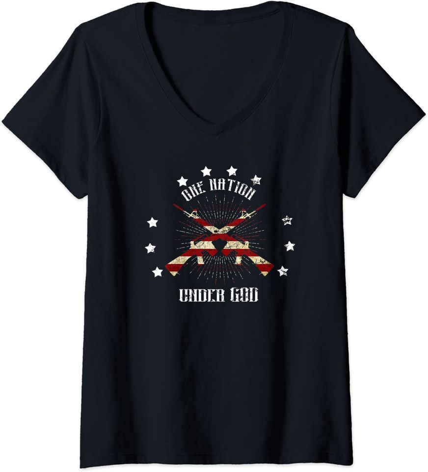 Womens One Nation Under God Gift - Gun Lover for Men V-Neck T-Shirt