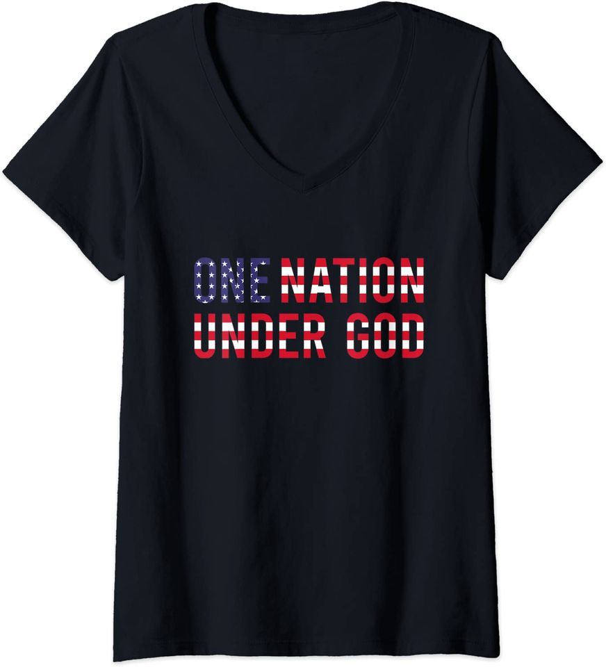 Womens American Flag One Nation Under God V-Neck T-Shirt