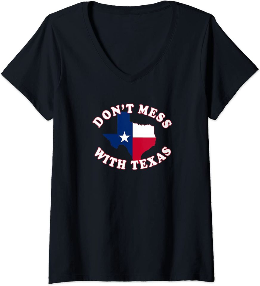 Womens Don't Mess With Texas State Outline and Flag Texas T Shirt