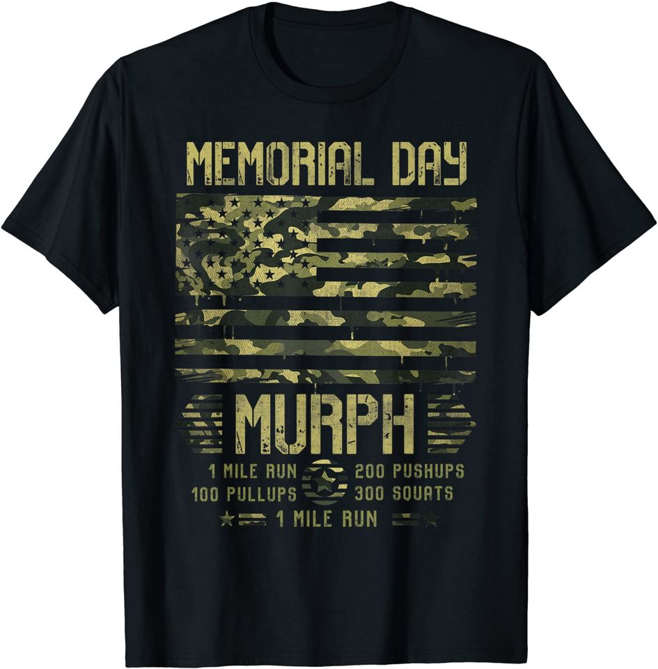 Murph 2021 Workout Challenge Patriotic Memorial Day Camo T-Shirt