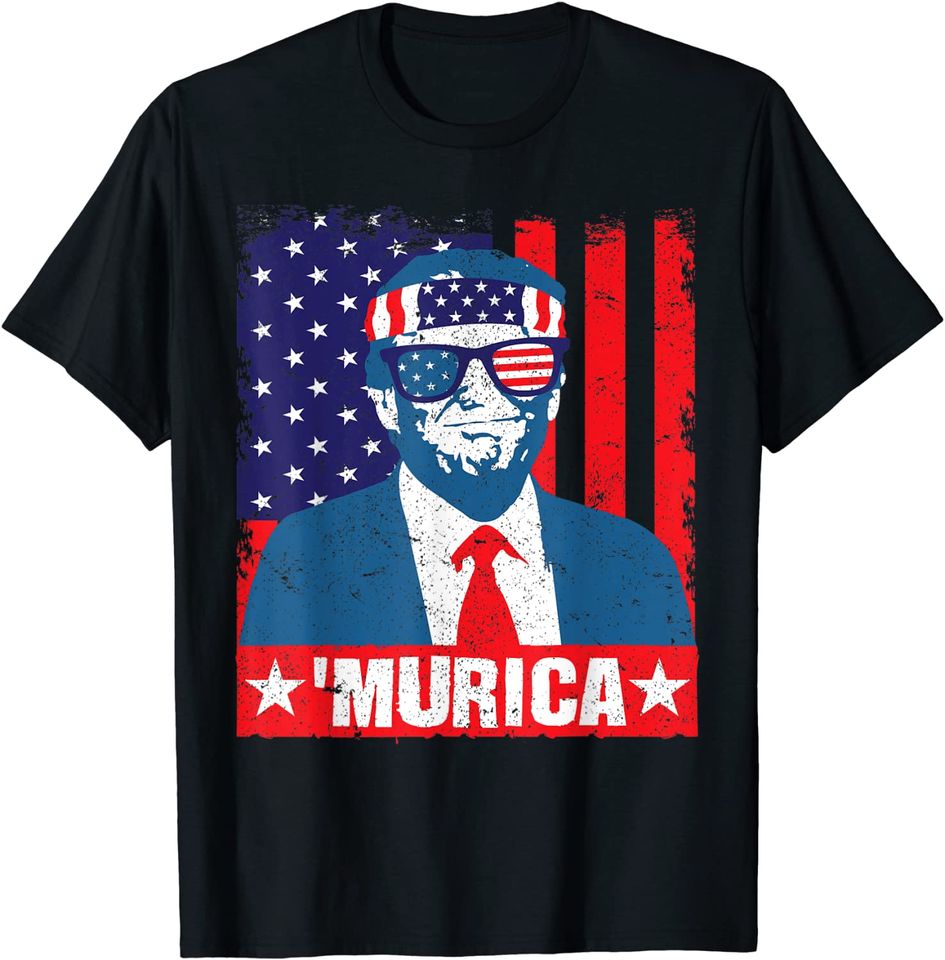 Murica Trump USA Flag Glasses T-Shirt