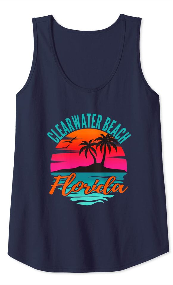 Clearwater Beach Florida Palm Tree Island Pink Sunset Tank Top
