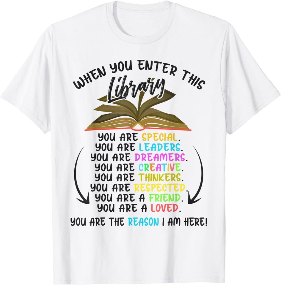 Cool Bookworm Librarian Enter Library Quotes Design T Shirt
