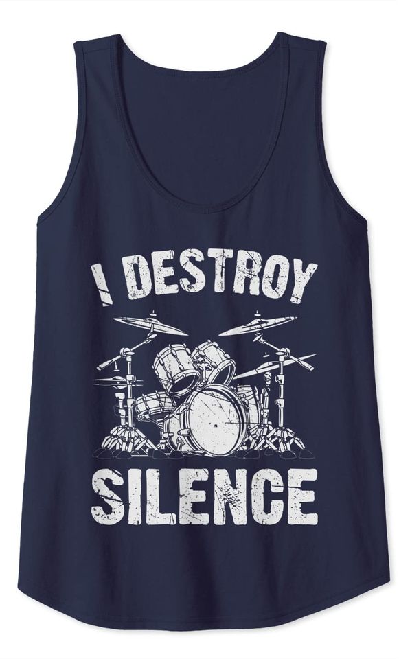 I Destroy Silence Drumming Vintage Drummer Drumset Drum Set Tank Top