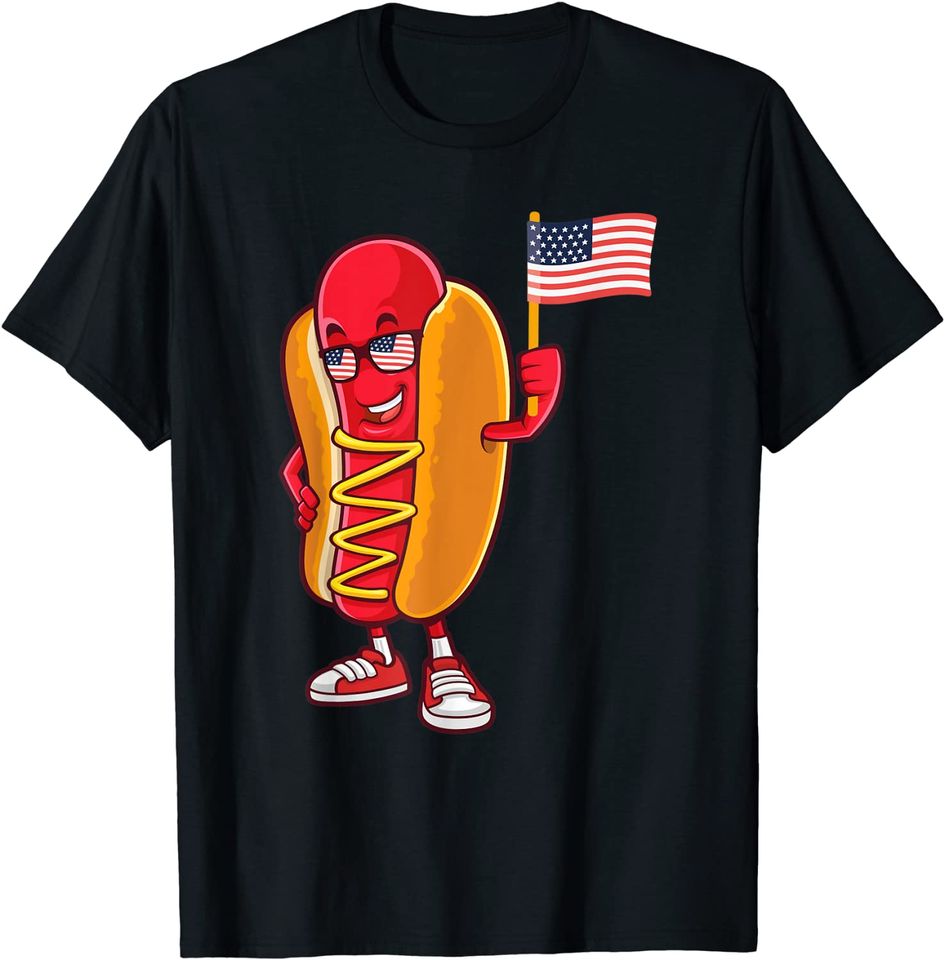 Hotdog Sunglasses American Flag USA T-Shirt