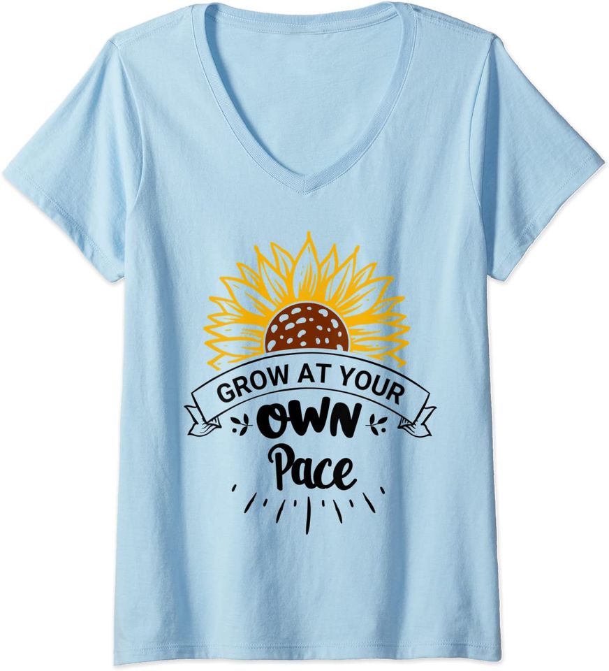 Grow at Your Own Pace Plants Sunflower Shirt,Flower Plant V-Neck T-Shirt