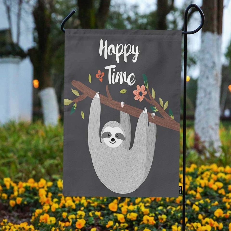 Happy Time Garden Flag Sloth