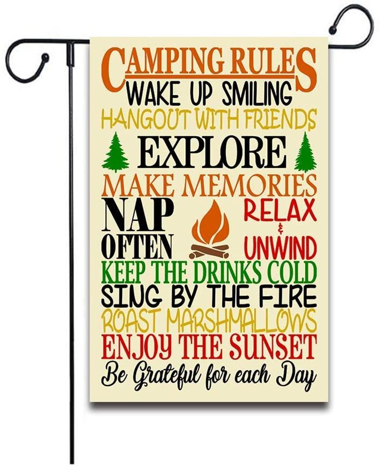 Camping Rules Wake Up Smiling Garden Flag