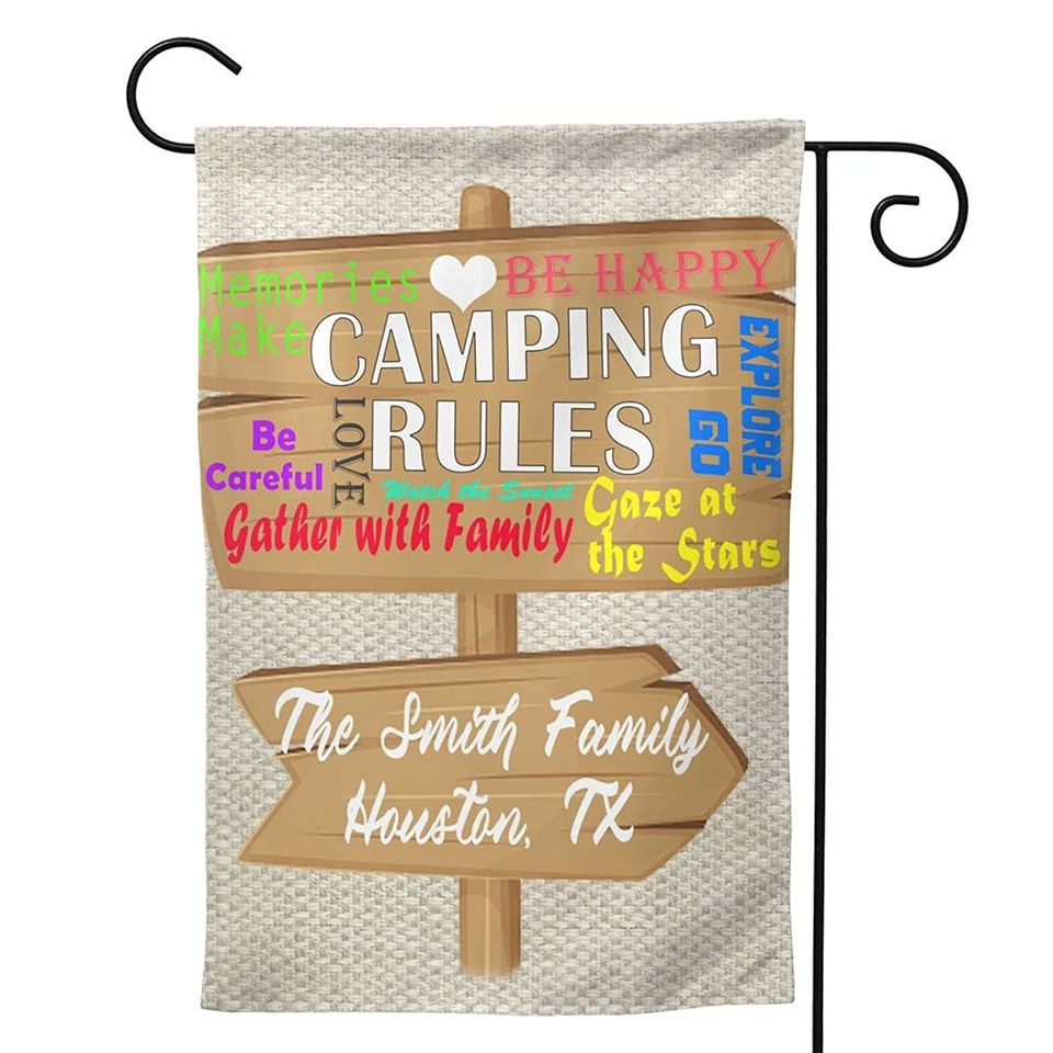 Personalized Camping Rules Garden Flag Custom Family Name
