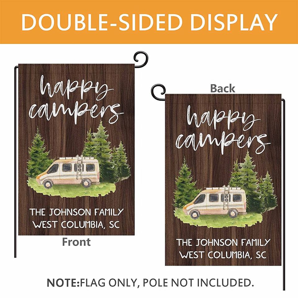 Personalized Happy Camper Garden Flag Custom Family Name