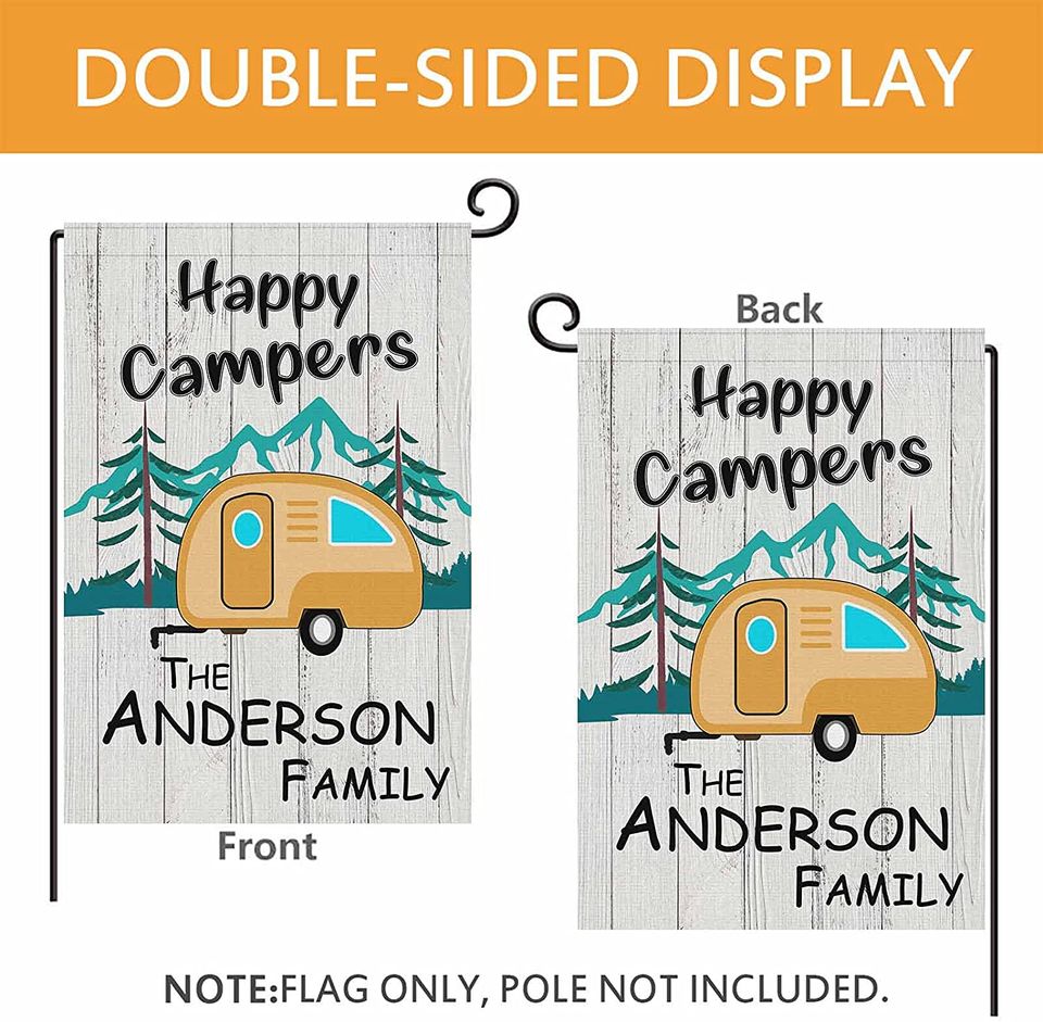 Personalized Happy Camper Garden Flag Custom Family Name