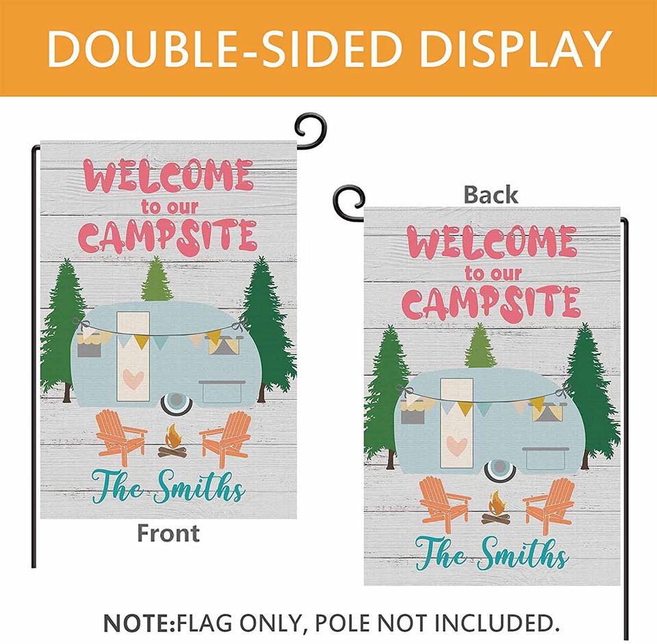 Personalized Welcome to Our Campsite Garden Flag Custom Family Name