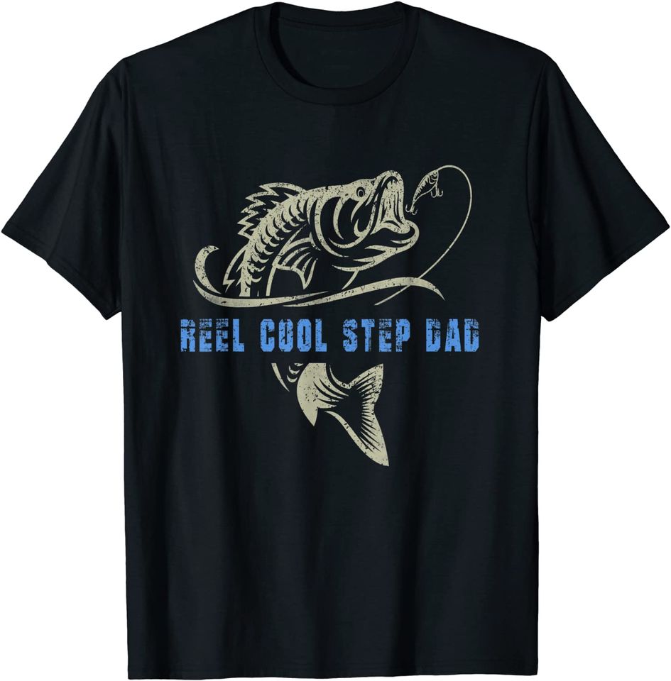 Vintage Fishing Reel Cool Step Dad Fish Father's Day T-Shirt