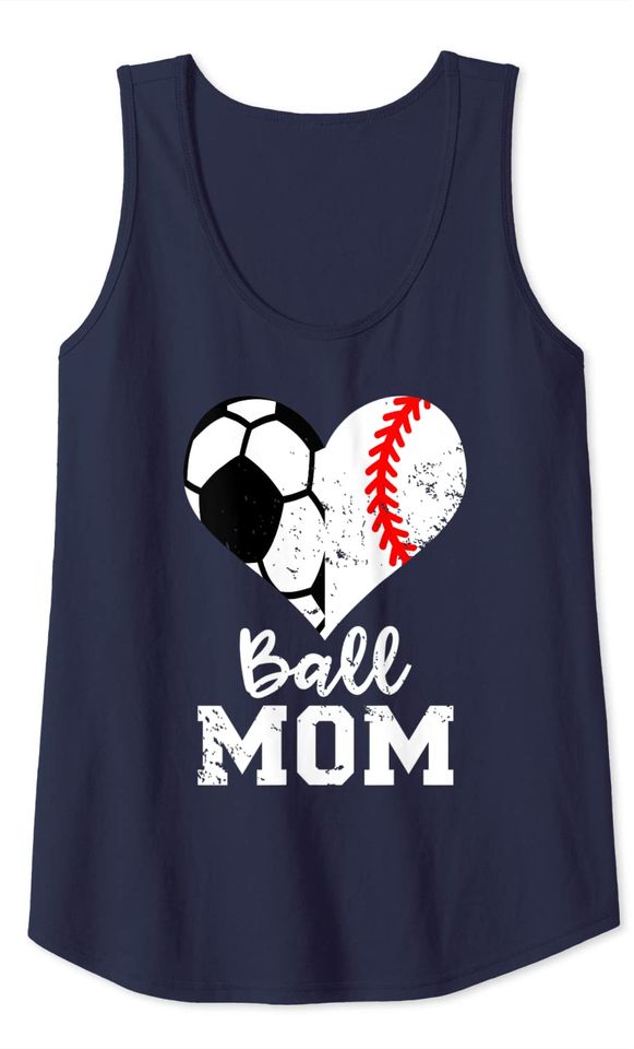 Ball Mom Heart Funny Baseball Soccer Mom Tank Top