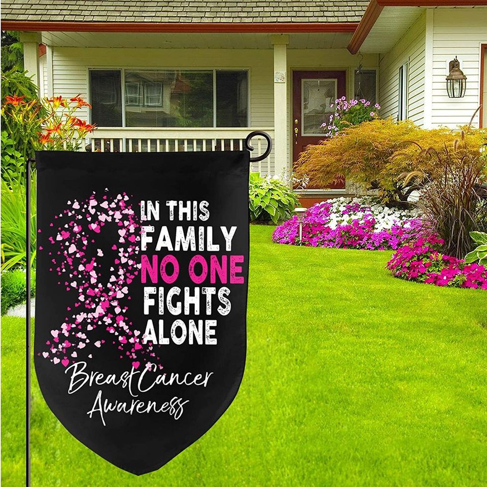 No One Fight Alone Breast Cancer Awareness Flag Garden Flag House Flag Indoor Outdoor Wall Banners Decorative Flag Banner