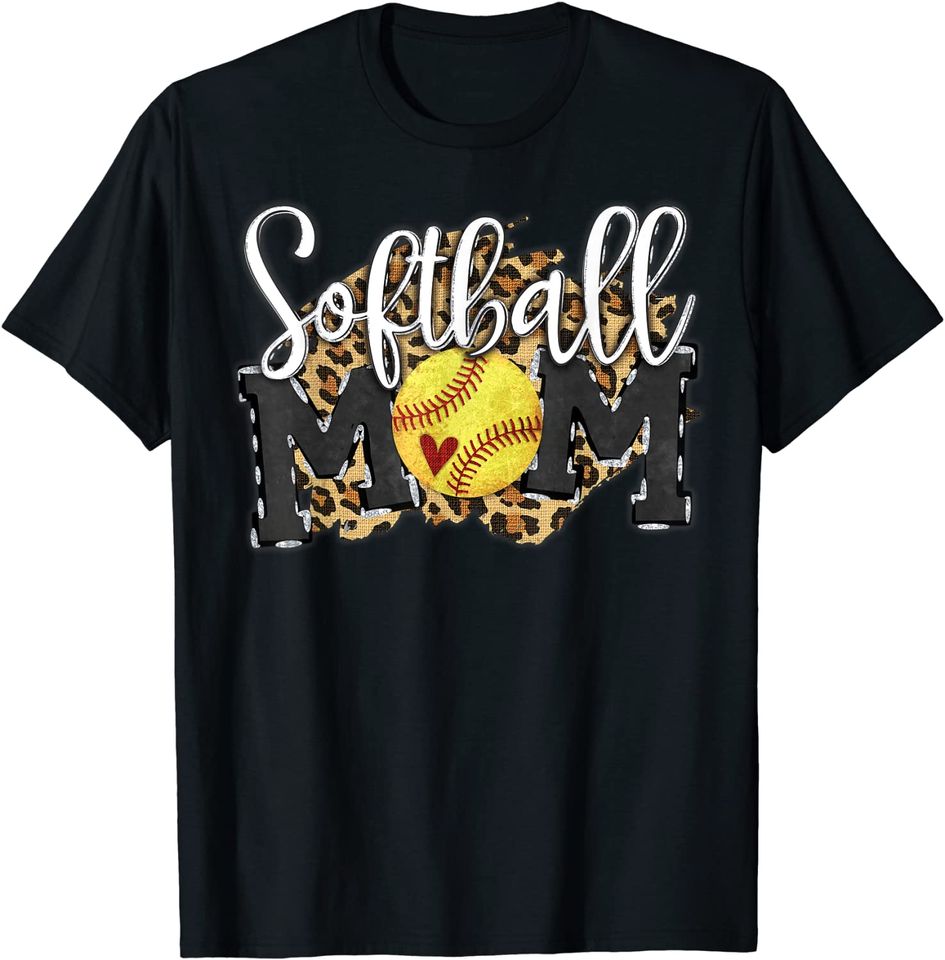 Softball Mom Leopard Baseball Mom Mother's Day 2021 T-Shirt