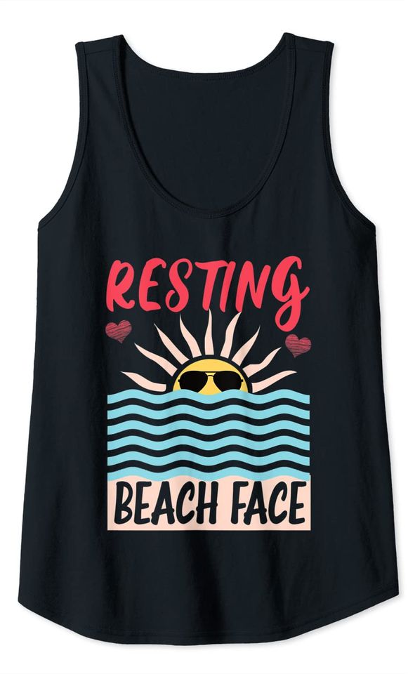 Resting Beach Face Tank Top Sun Heart Ocean